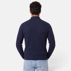 Men's Ribbed Knit Zip-Up Cardigan - High Neck Sweater Jacket