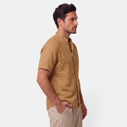 Camisa de Lino Hombre Cuello Mao Manga Corta Casual Verano