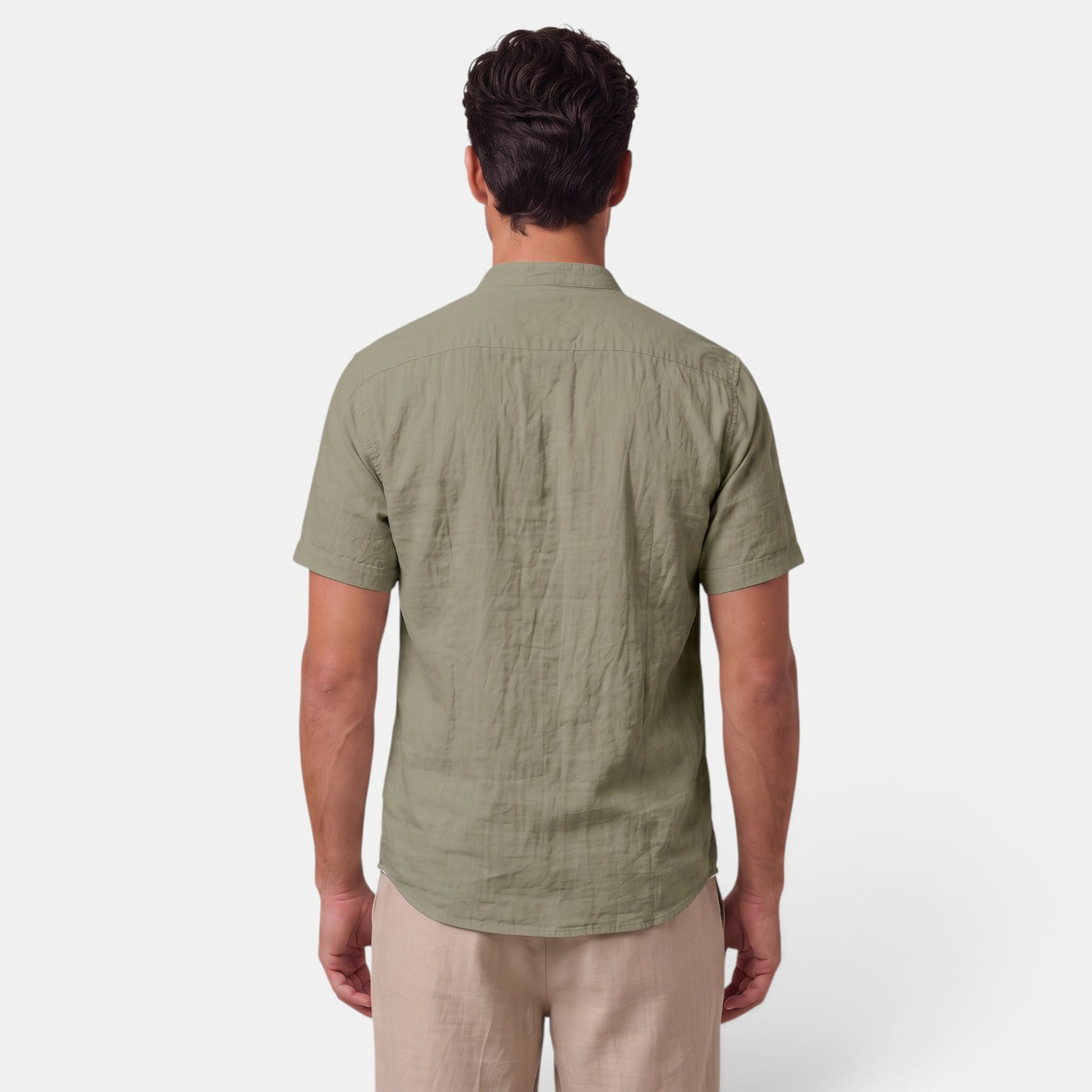 Camisa de Lino Hombre Cuello Mao Manga Corta Casual Verano