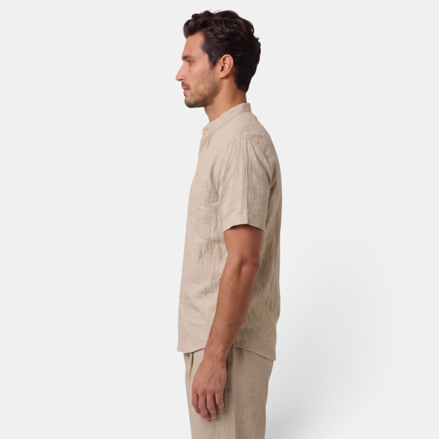 Camisa de Lino Hombre Cuello Mao Manga Corta Casual Verano