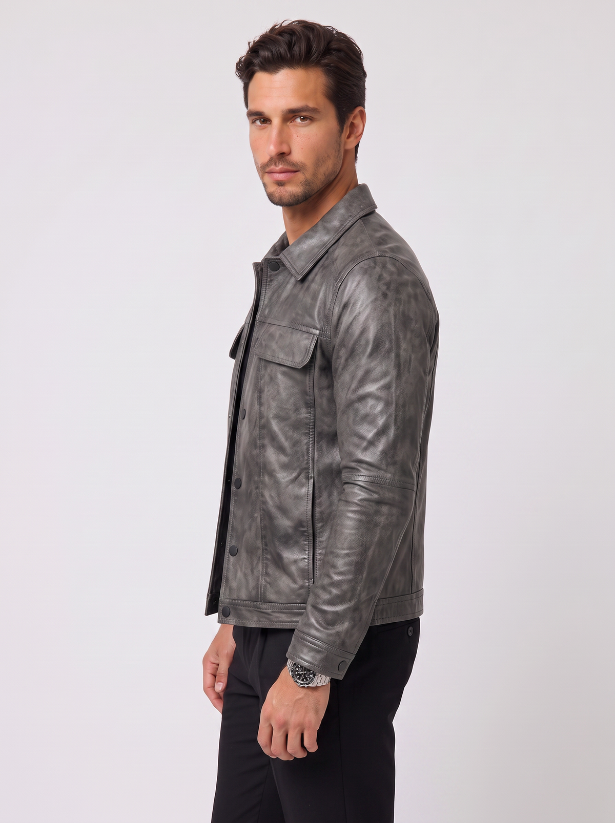 Chaqueta Hombre de Piel Nappa de Cordero Corte Ajustado
