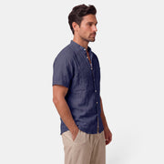 Camisa de Lino Hombre Cuello Mao Manga Corta Casual Verano