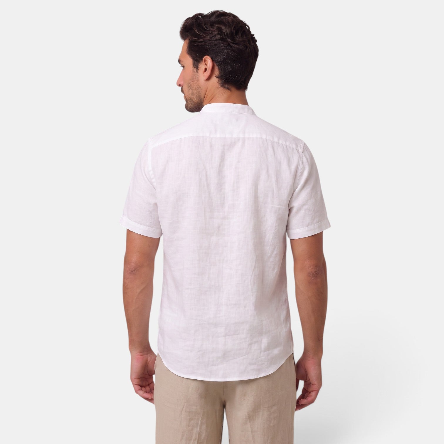 Camisa de Lino Hombre Cuello Mao Manga Corta Casual Verano