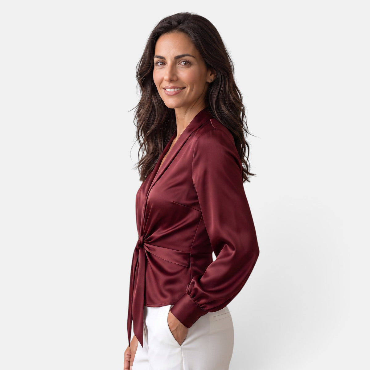 Blusa Mujer Satinada Manga Larga