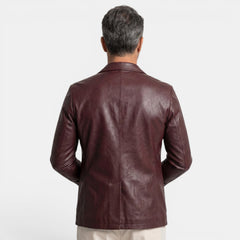 Men's Faux Leather Blazer Jacket - Notch Lapel, Lightweight