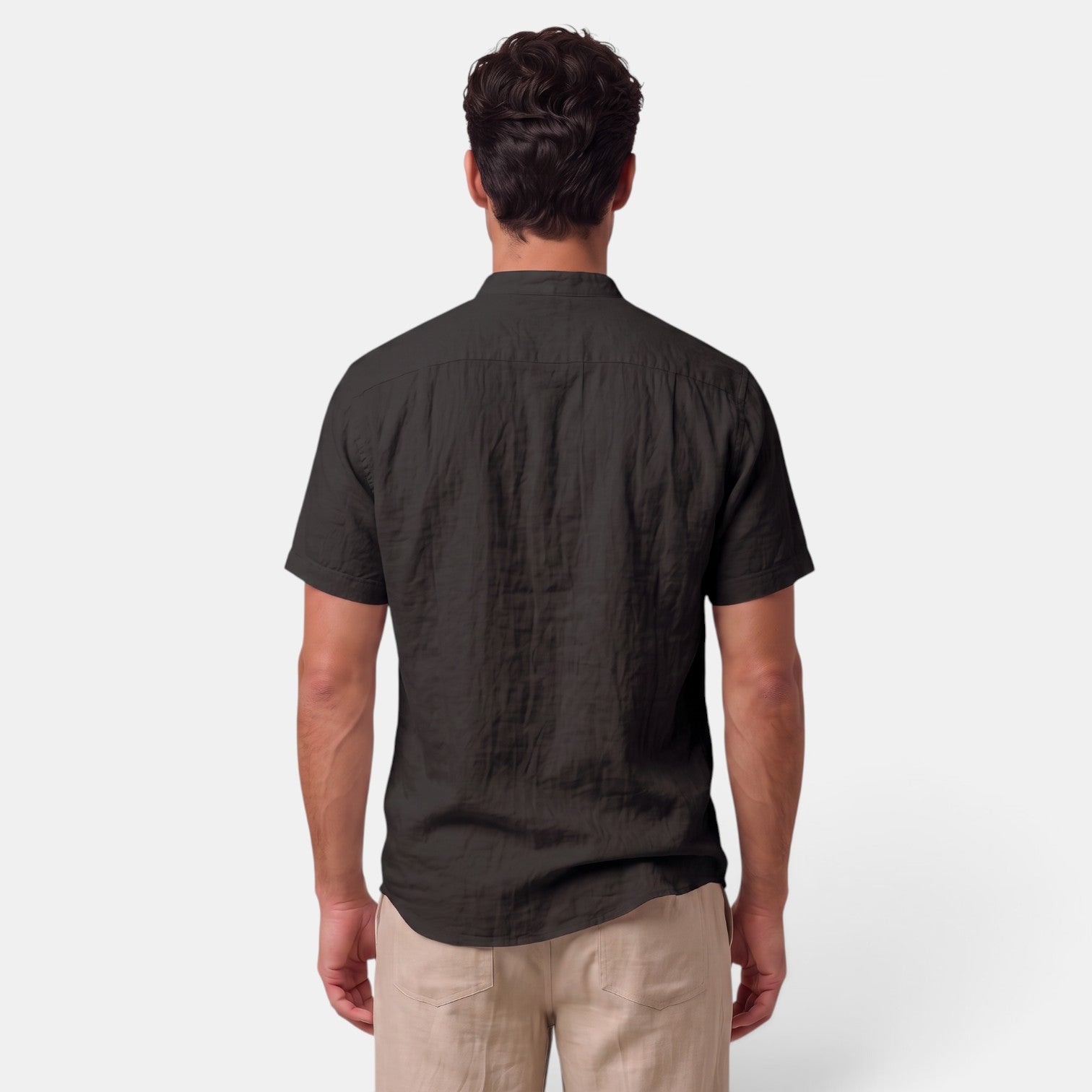 Camisa de Lino Hombre Cuello Mao Manga Corta Casual Verano