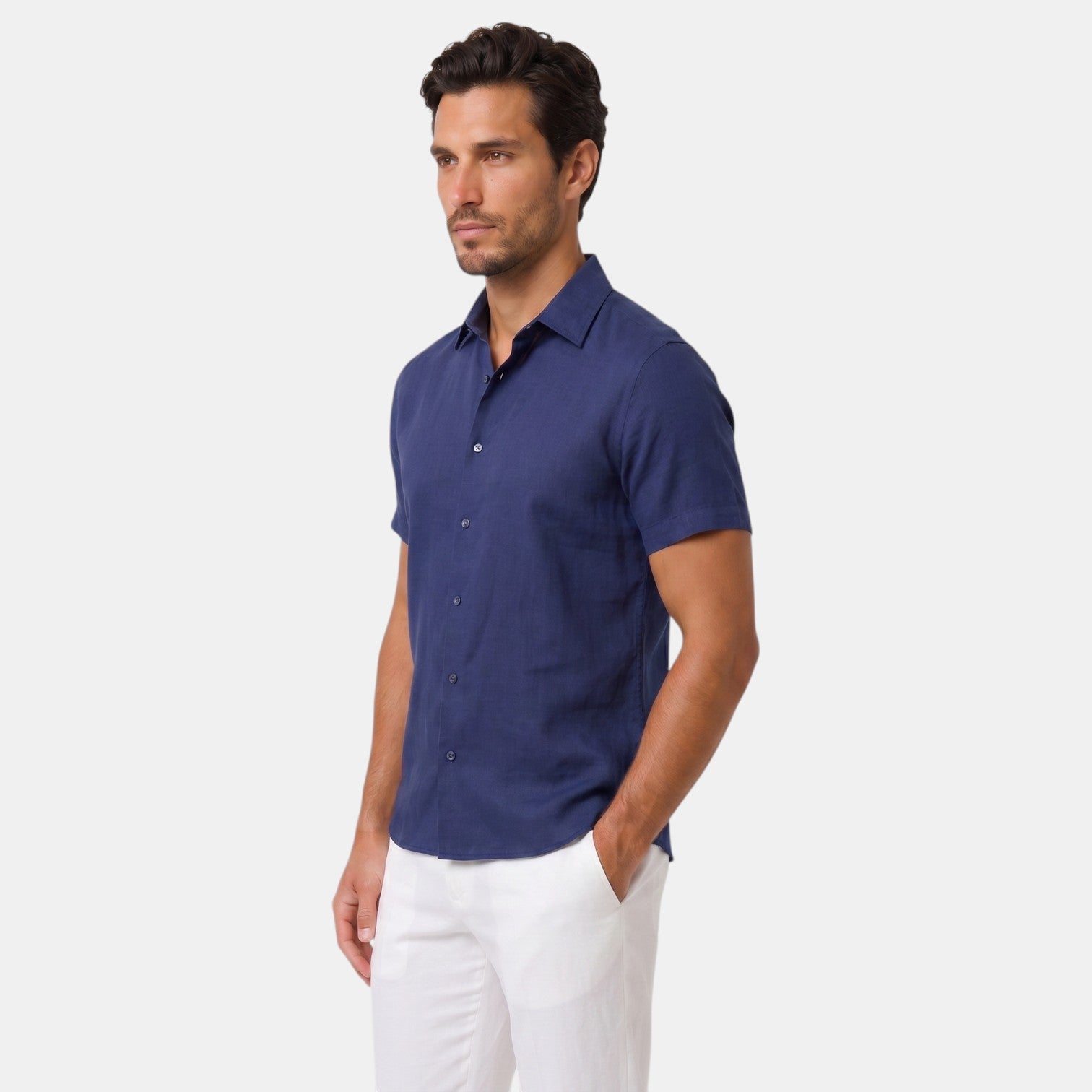 Camisa de Lino Hombre Premium – Manga Corta Transpirable