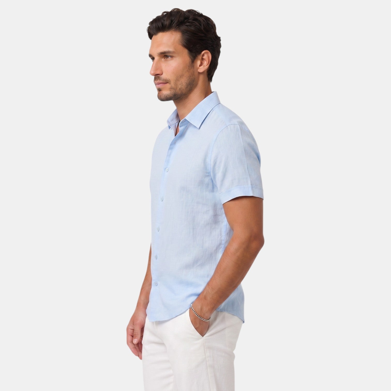 Camisa de Lino Hombre Premium – Manga Corta Transpirable
