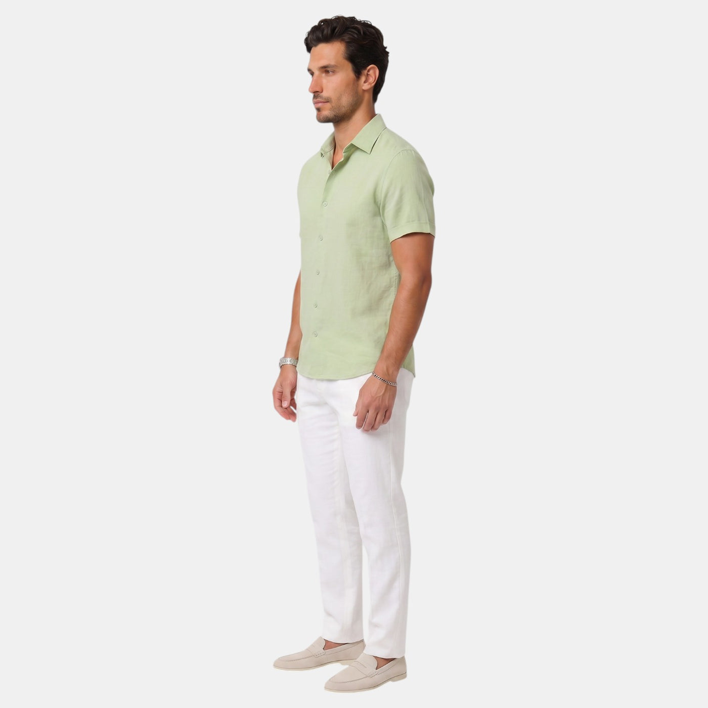 Camisa de Lino Hombre Premium – Manga Corta Transpirable