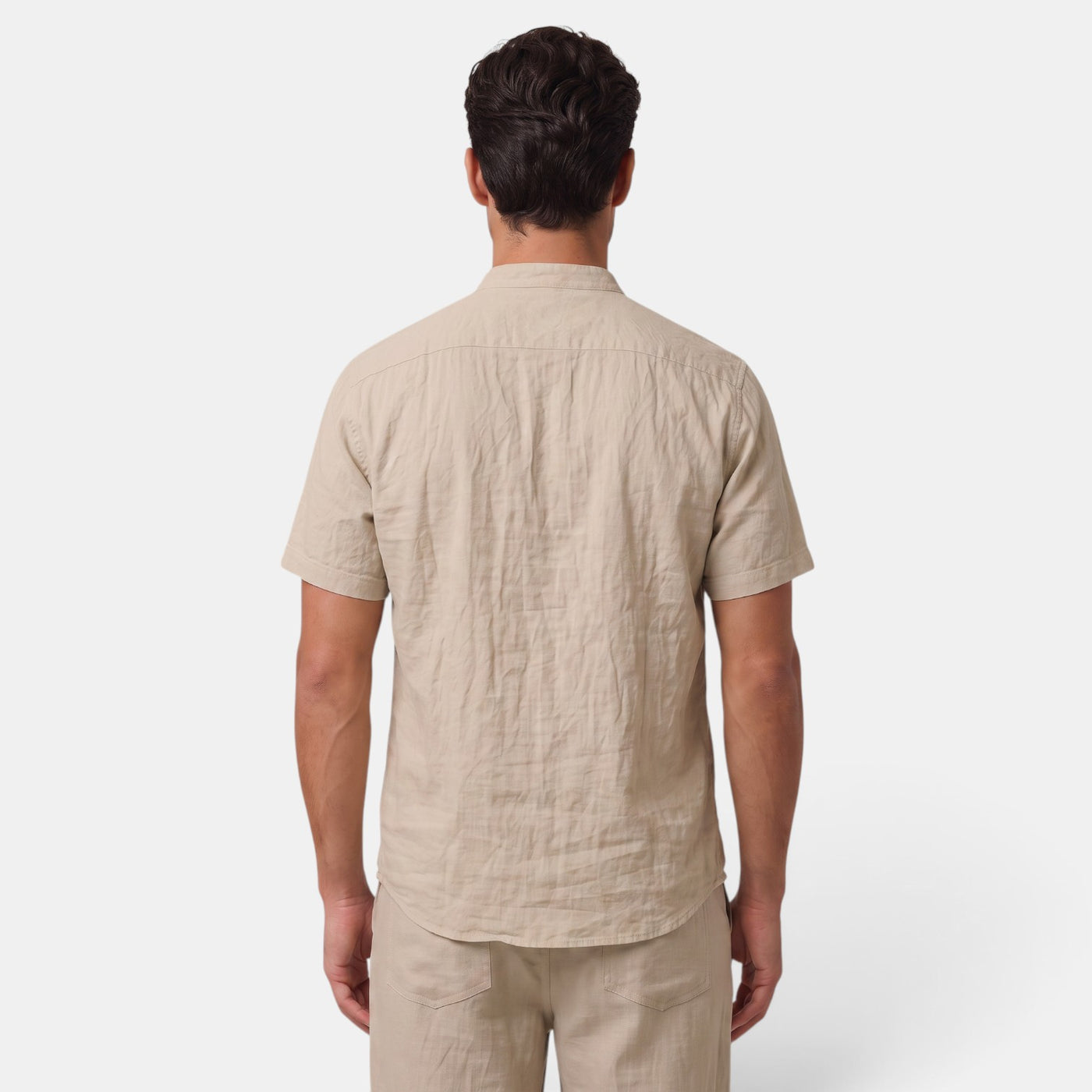 Camisa de Lino Hombre Cuello Mao Manga Corta Casual Verano