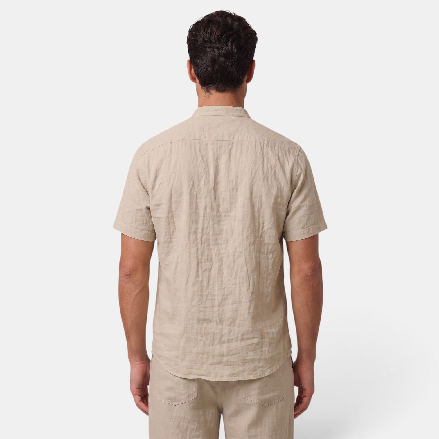 Camisa de Lino Hombre Cuello Mao Manga Corta Casual Verano