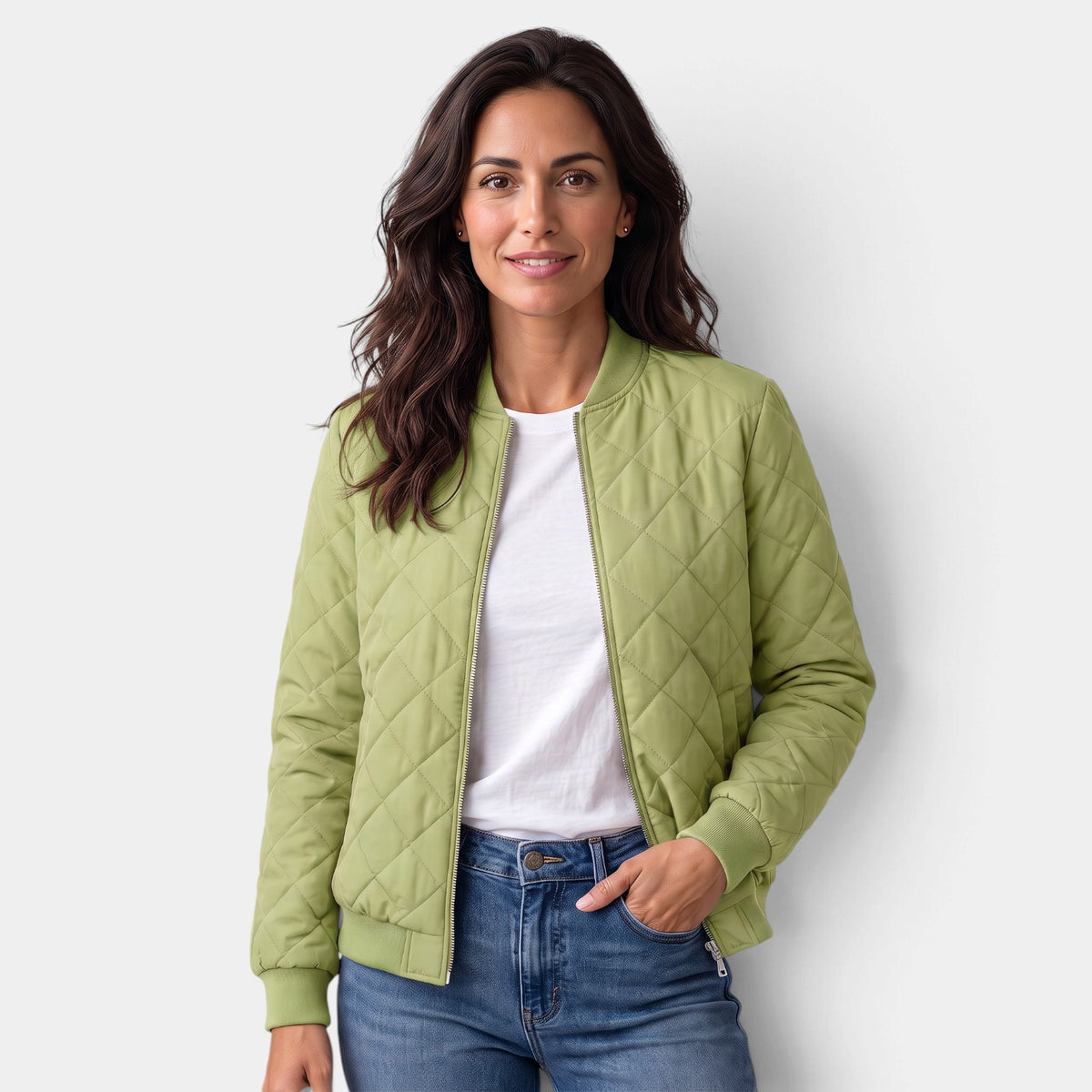 Women's Quilted Bomber Jacket with Pockets