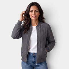 Women's Quilted Bomber Jacket with Pockets