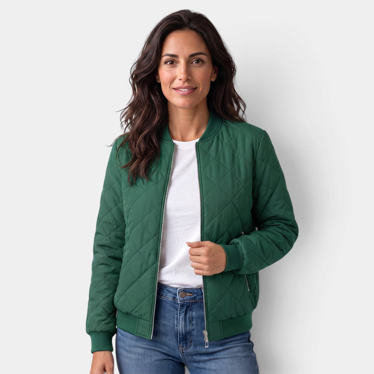Women's Quilted Bomber Jacket with Pockets