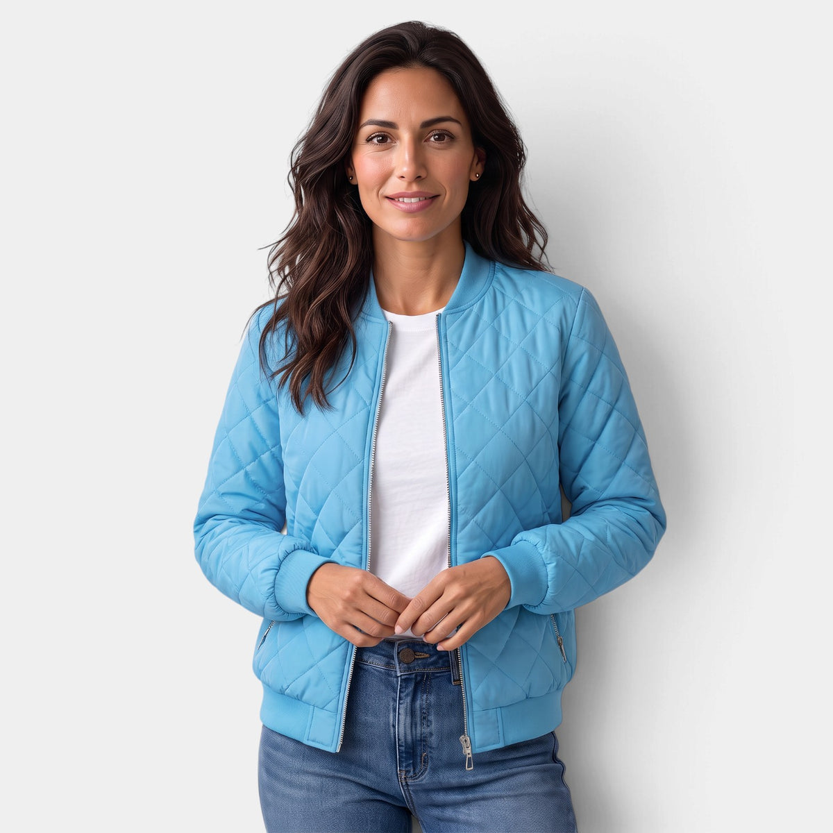 Women's Quilted Bomber Jacket with Pockets