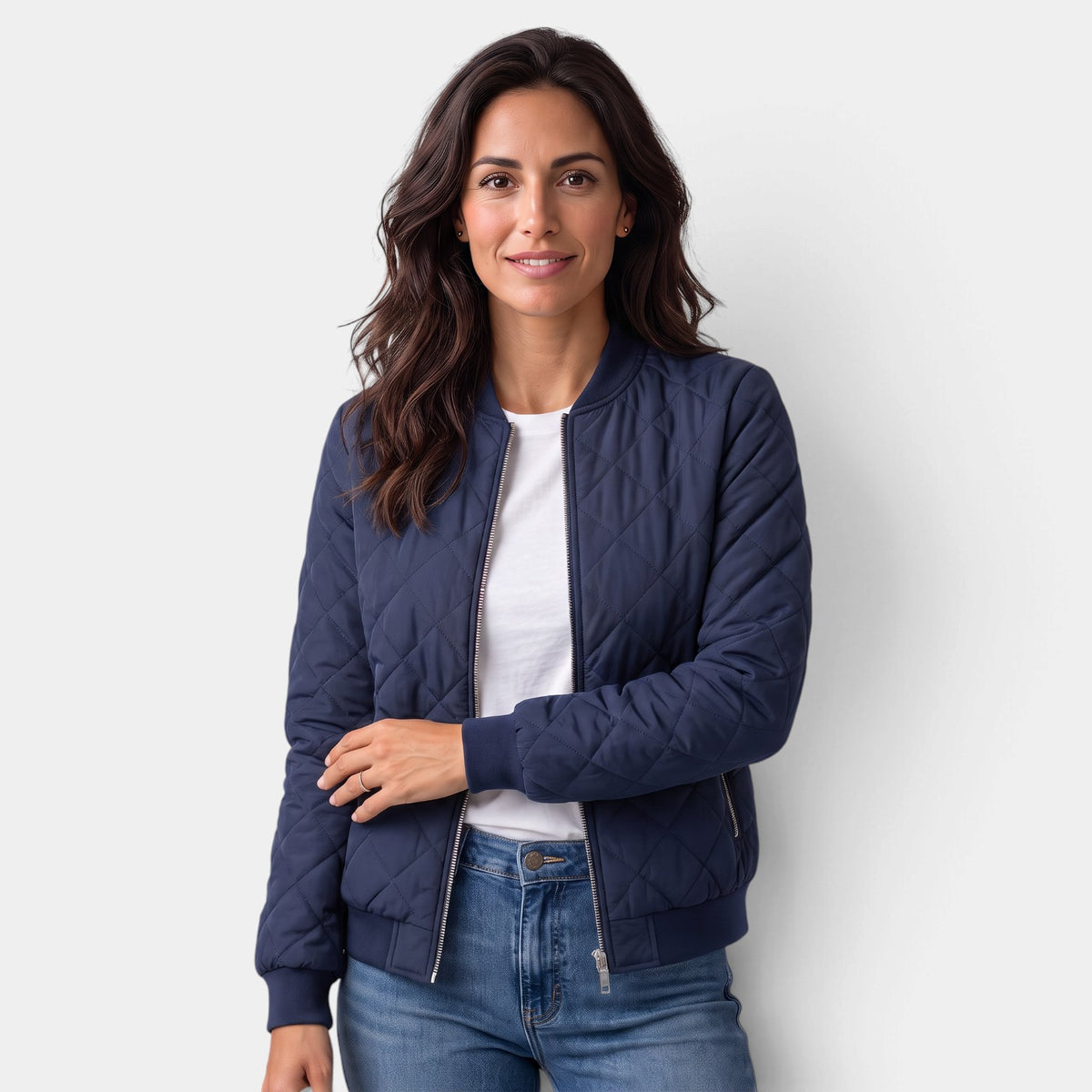 Women's Quilted Bomber Jacket with Pockets
