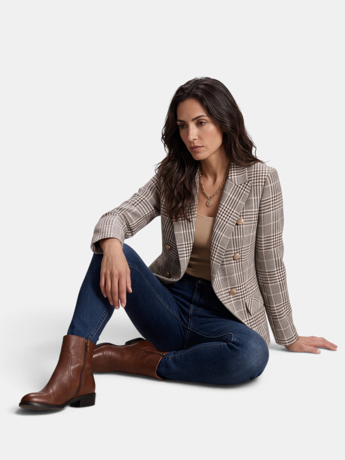 Women's Tweed Plaid Elegant Blazer