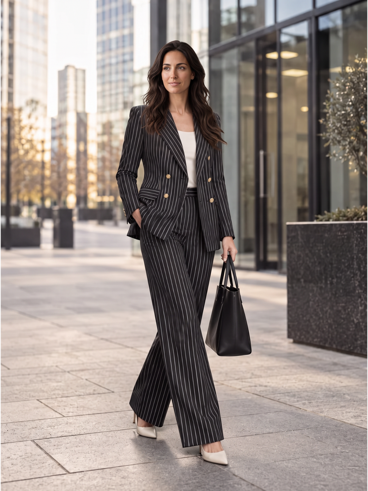Women's Pinstripe Pantsuit - Blazer and Pants