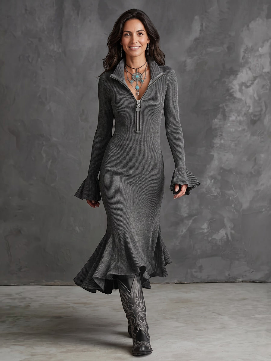 Women's Ribbed Knit Midi Dress