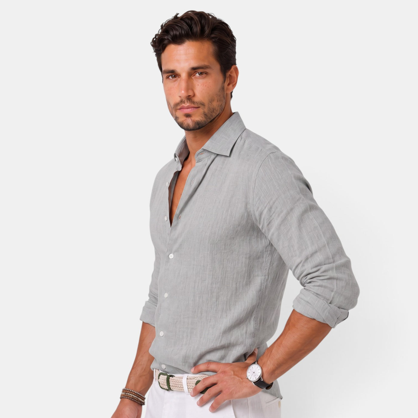 Camisa Hombre de Lino Casual Verano Manga Corta