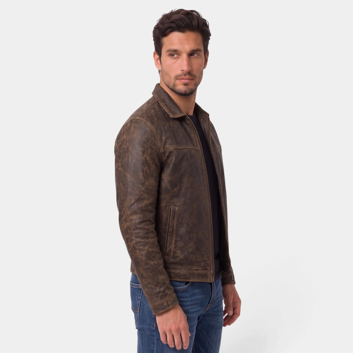 Chaqueta Hombre Moto Efecto Piel Entallada