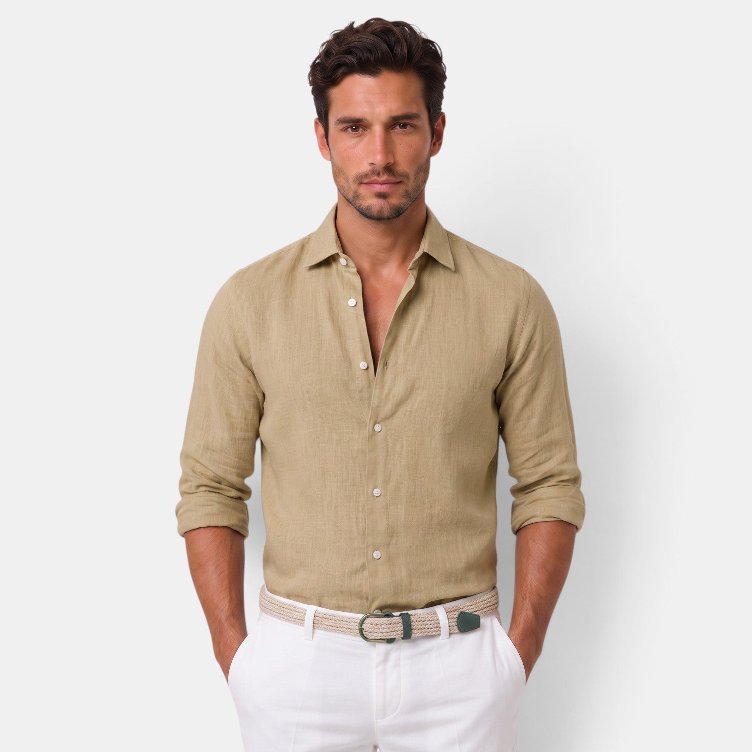 Camisa Hombre de Lino Casual Verano Manga Corta