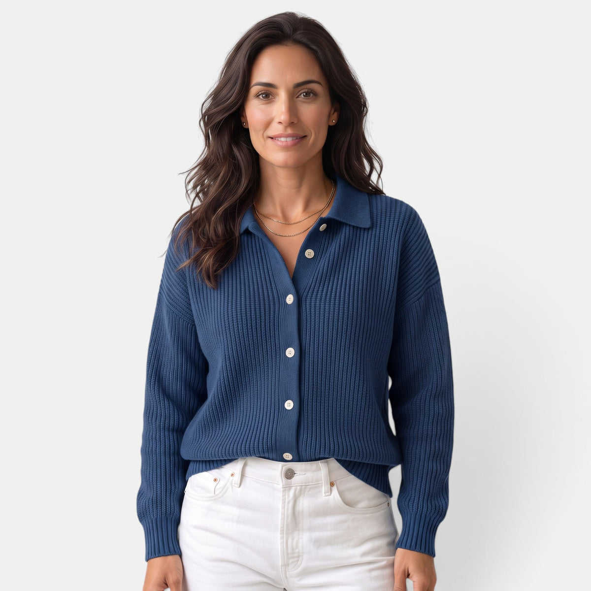 Cárdigan de Punto Mujer con Cuello y Botones