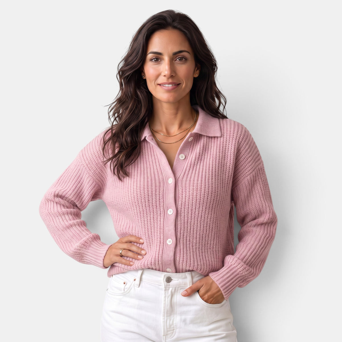 Cárdigan de Punto Mujer con Cuello y Botones