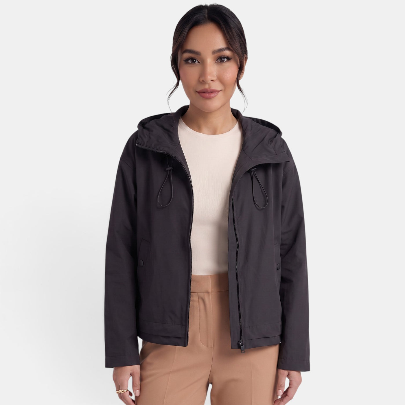 Women's Short Trench Coat with Hood Mid-Season Jacket