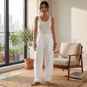Women's Wide Linen Pants with Elastic Waist