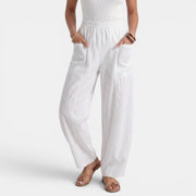 Women's Wide Linen Pants with Elastic Waist