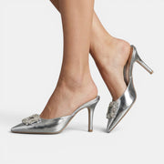 Crystal Heel Mule Sandals