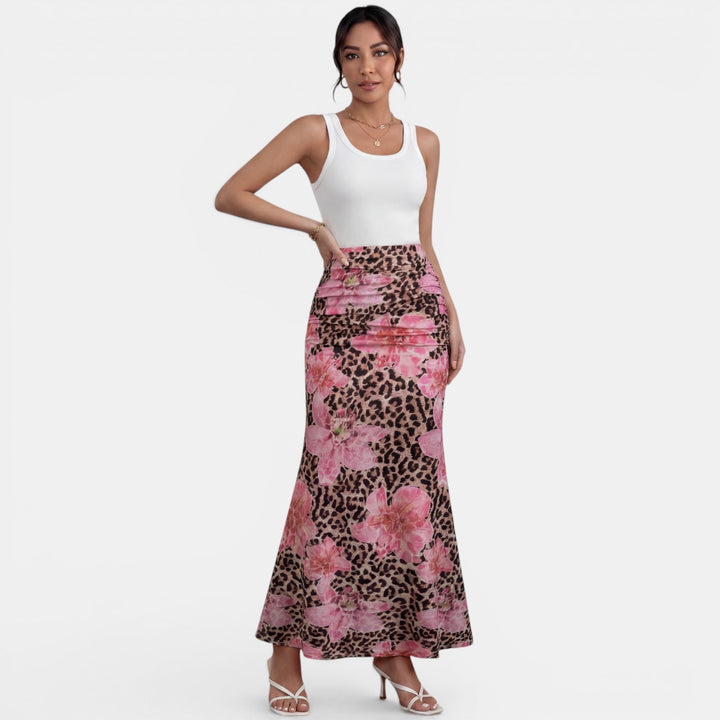 Long Summer Leopard Floral Skirt