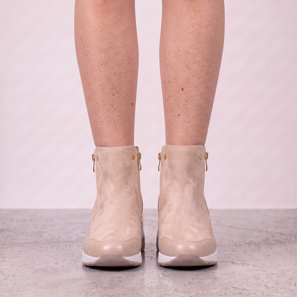 Women's Suede Orthopedic Wedge Boots - Platform Sole, Side Zip