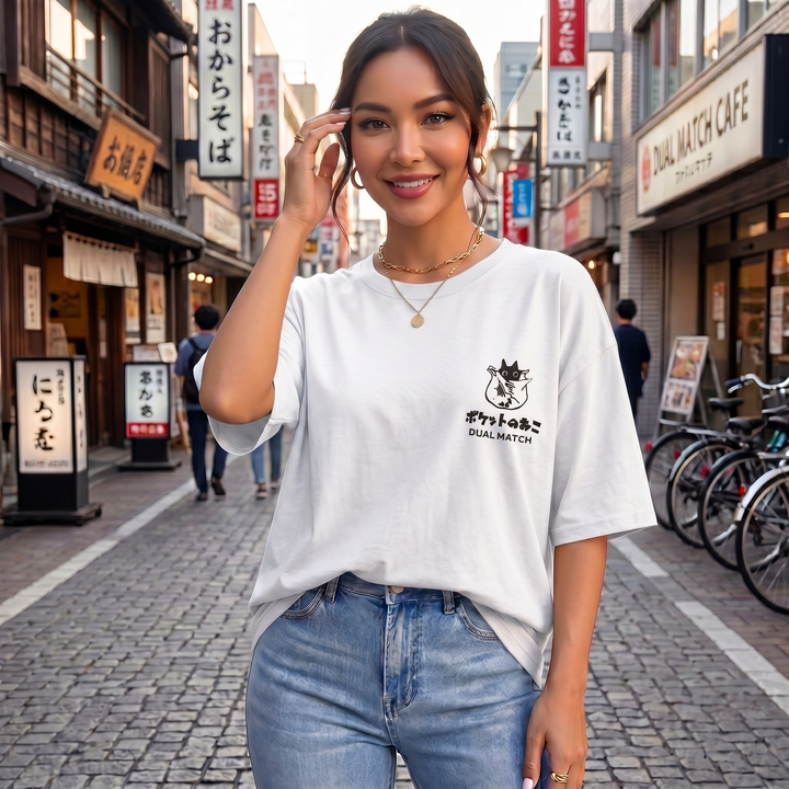 Camiseta Oversize Gato Mujer