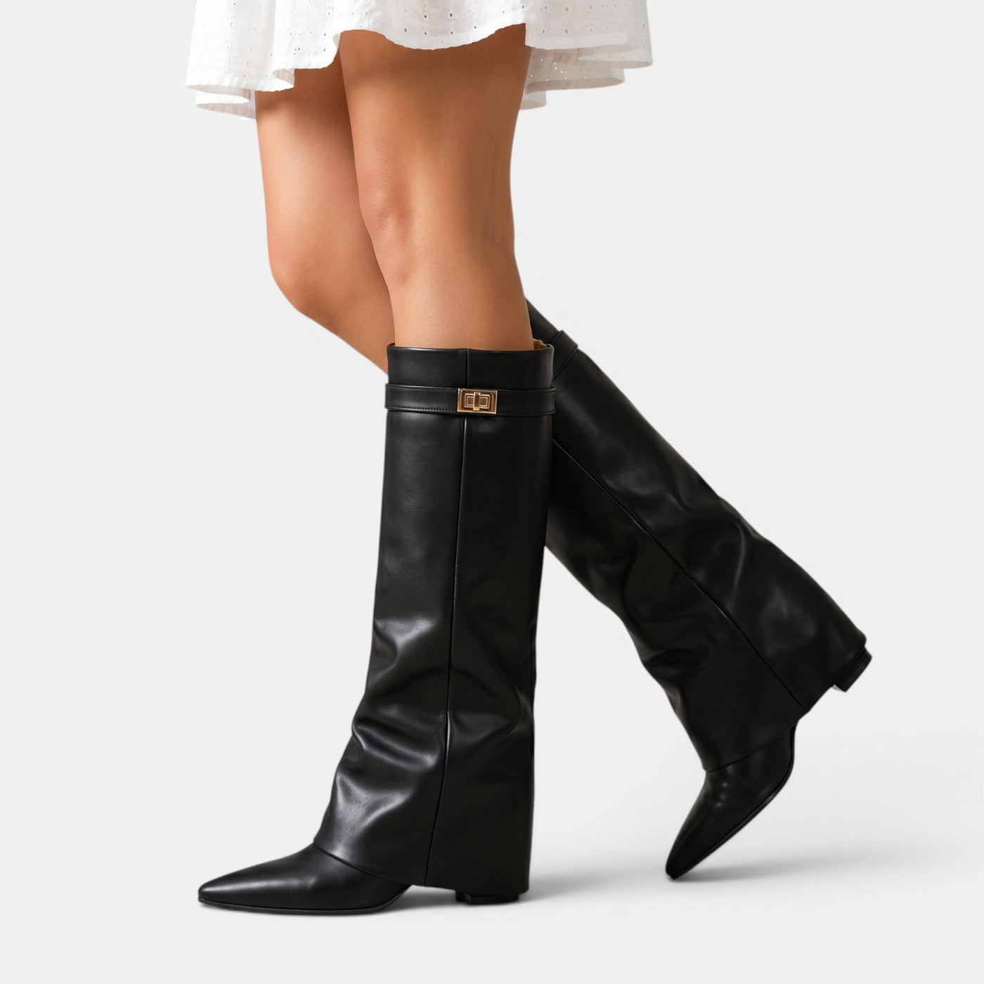 Women's Black Leather High Boots