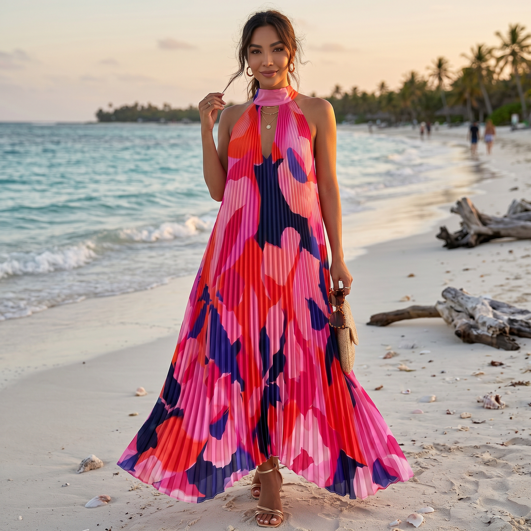 Vestido Largo Floral Halter Verano