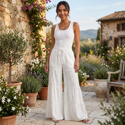 Women's Linen Trousers with Wide Drawstring