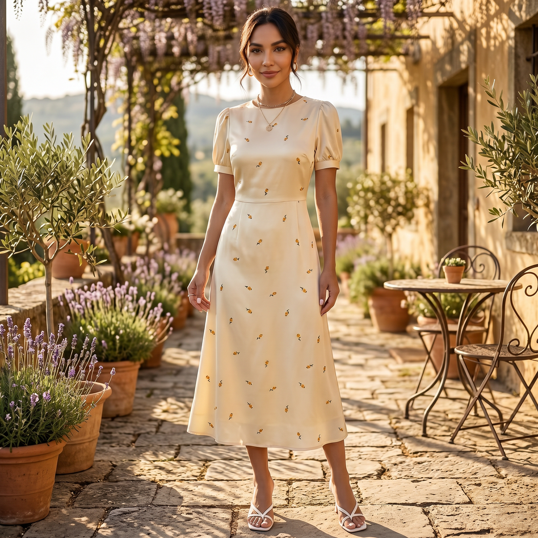 Vestido Midi Amarillo Floral