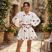 Women's White Linen Strawberry Summer Set