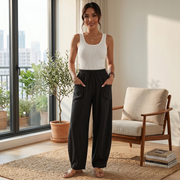 Women's Wide Linen Pants with Elastic Waist