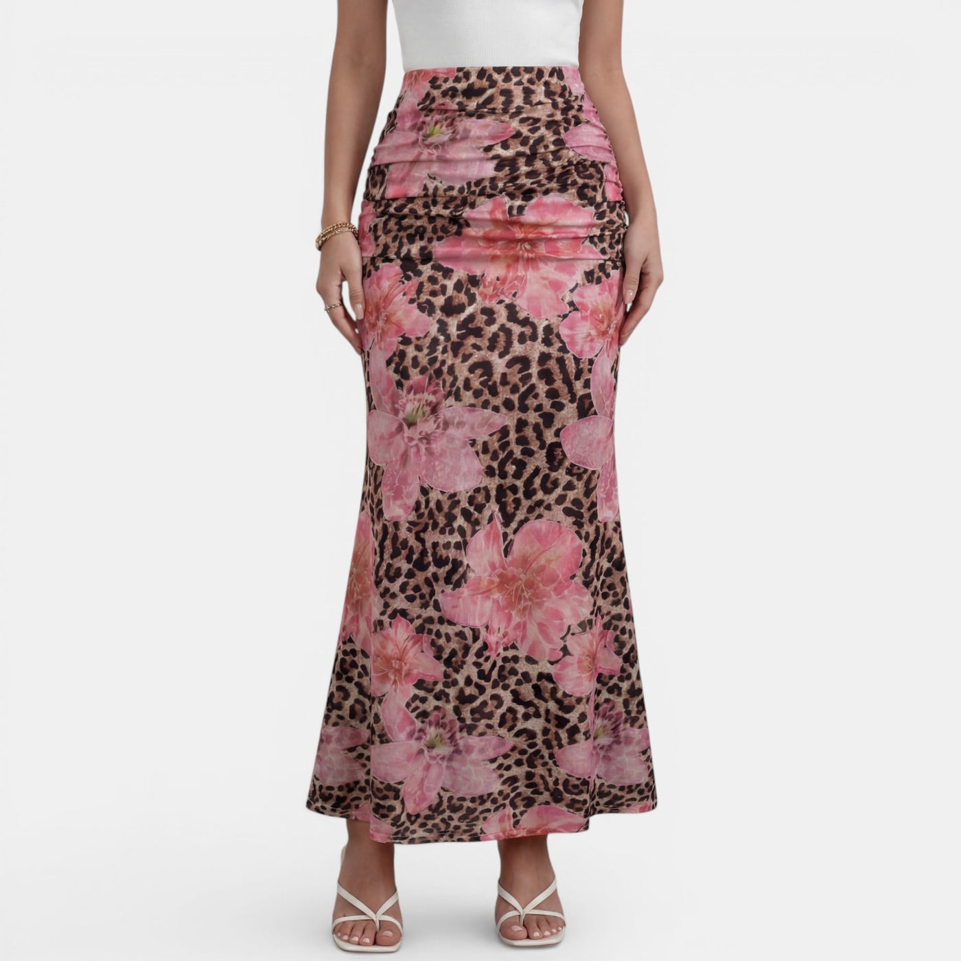 Long Summer Leopard Floral Skirt