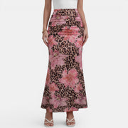 Long Summer Leopard Floral Skirt
