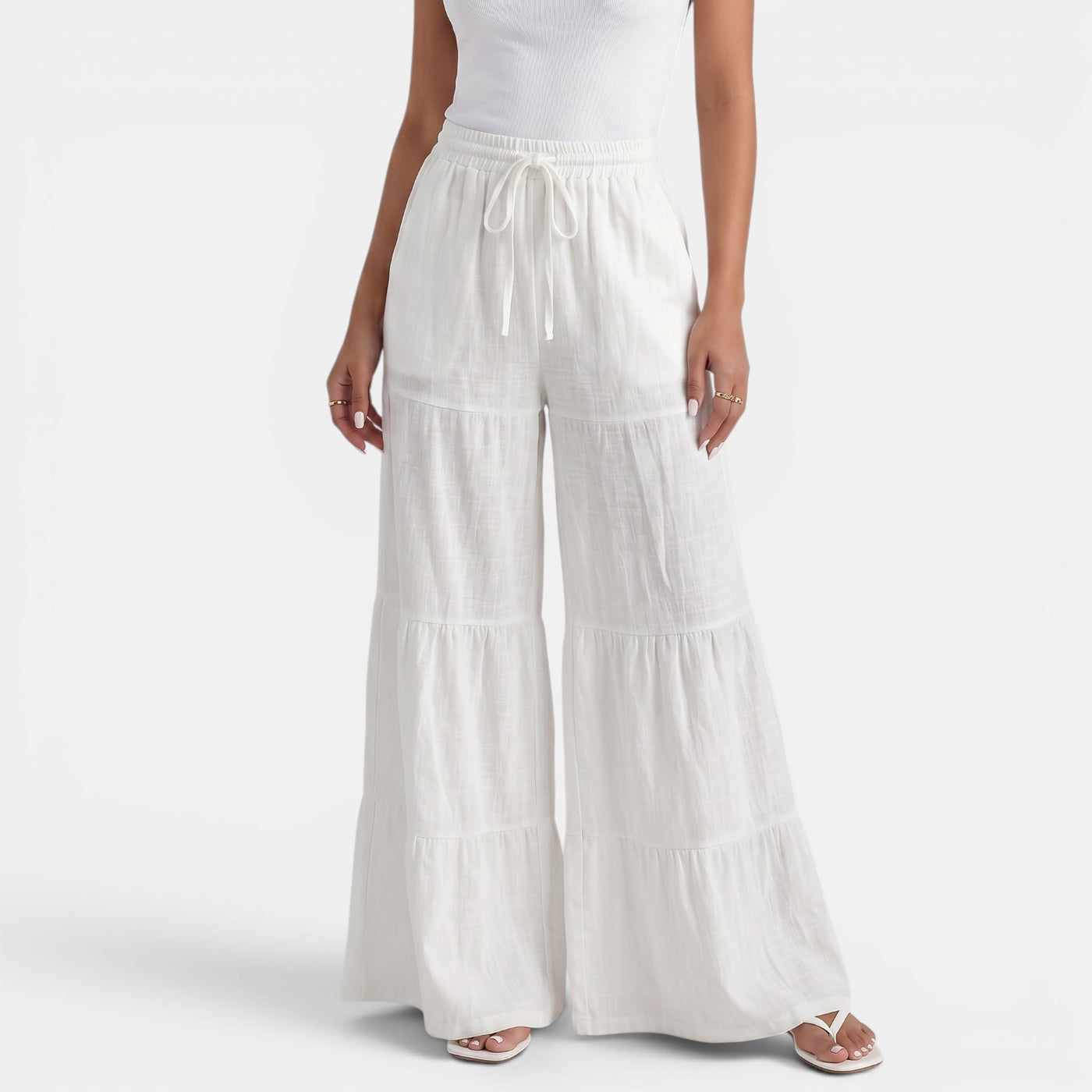 Women's Linen Trousers with Wide Drawstring