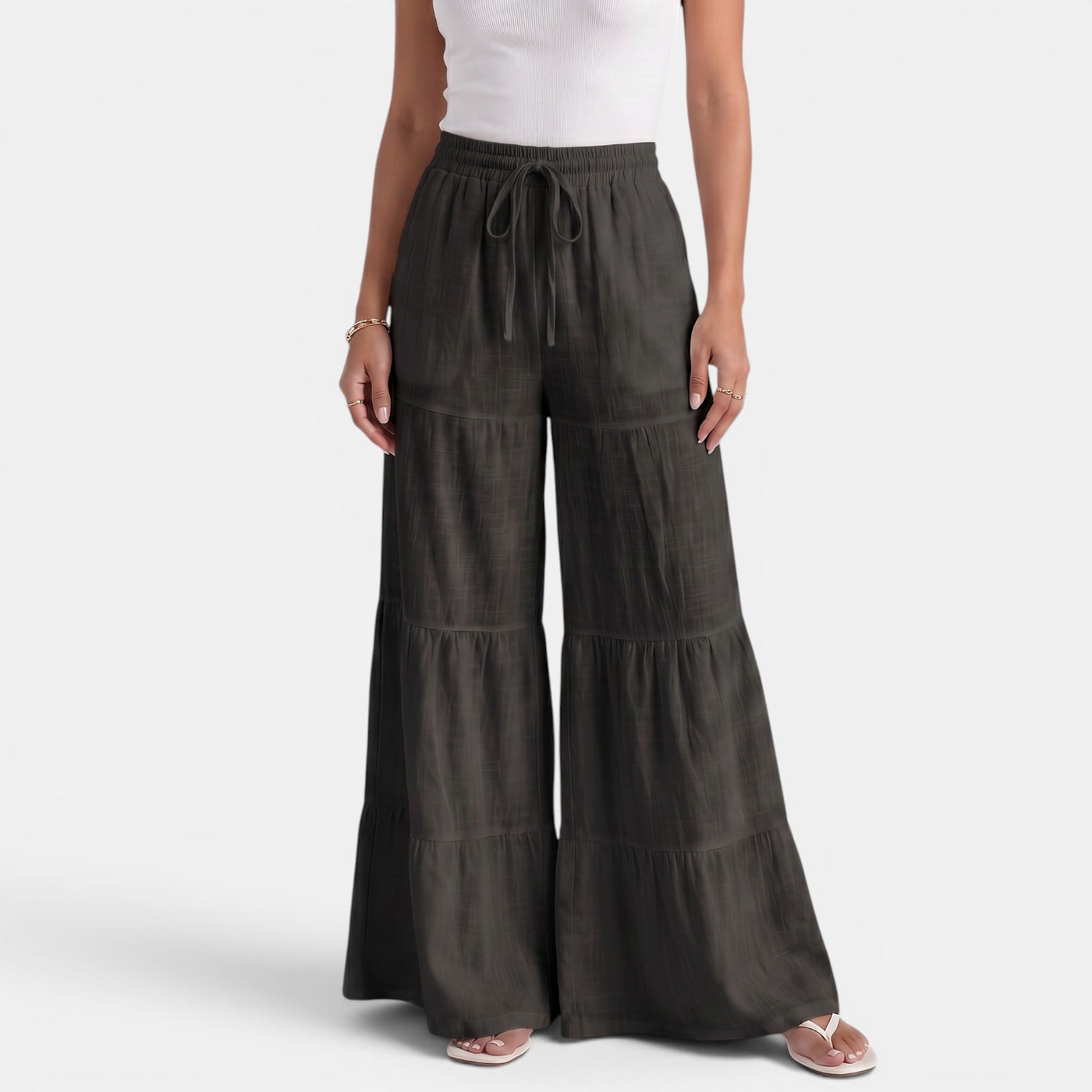 Women's Linen Trousers with Wide Drawstring