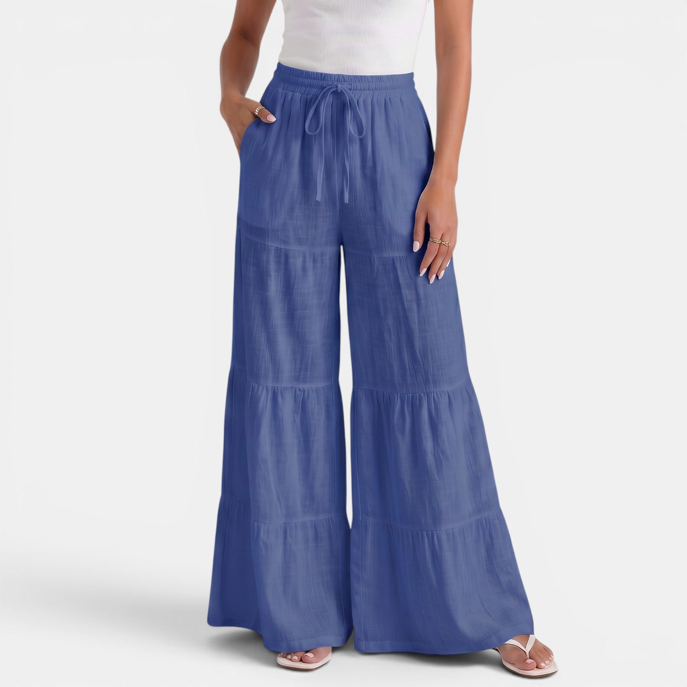 Women's Linen Trousers with Wide Drawstring