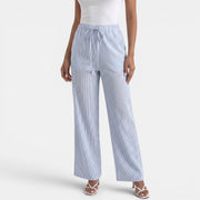 Women's Blue Striped Linen Summer Trousers