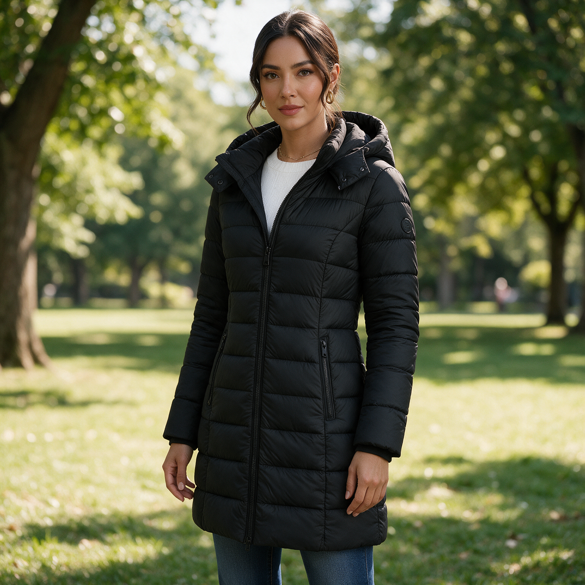 Chaqueta Acolchada Mujer con Capucha - Abrigo Ligero Midi