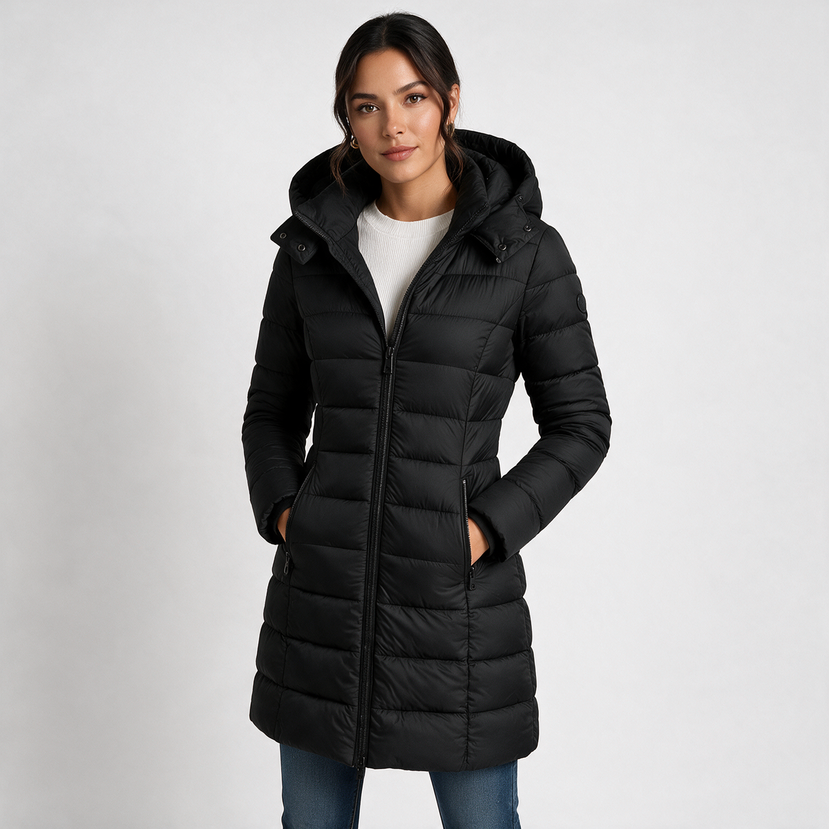 Chaqueta Acolchada Mujer con Capucha - Abrigo Ligero Midi