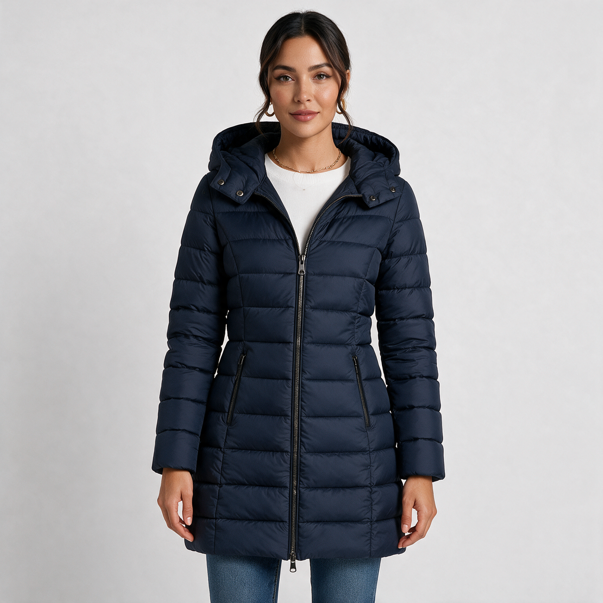 Chaqueta Acolchada Mujer con Capucha - Abrigo Ligero Midi